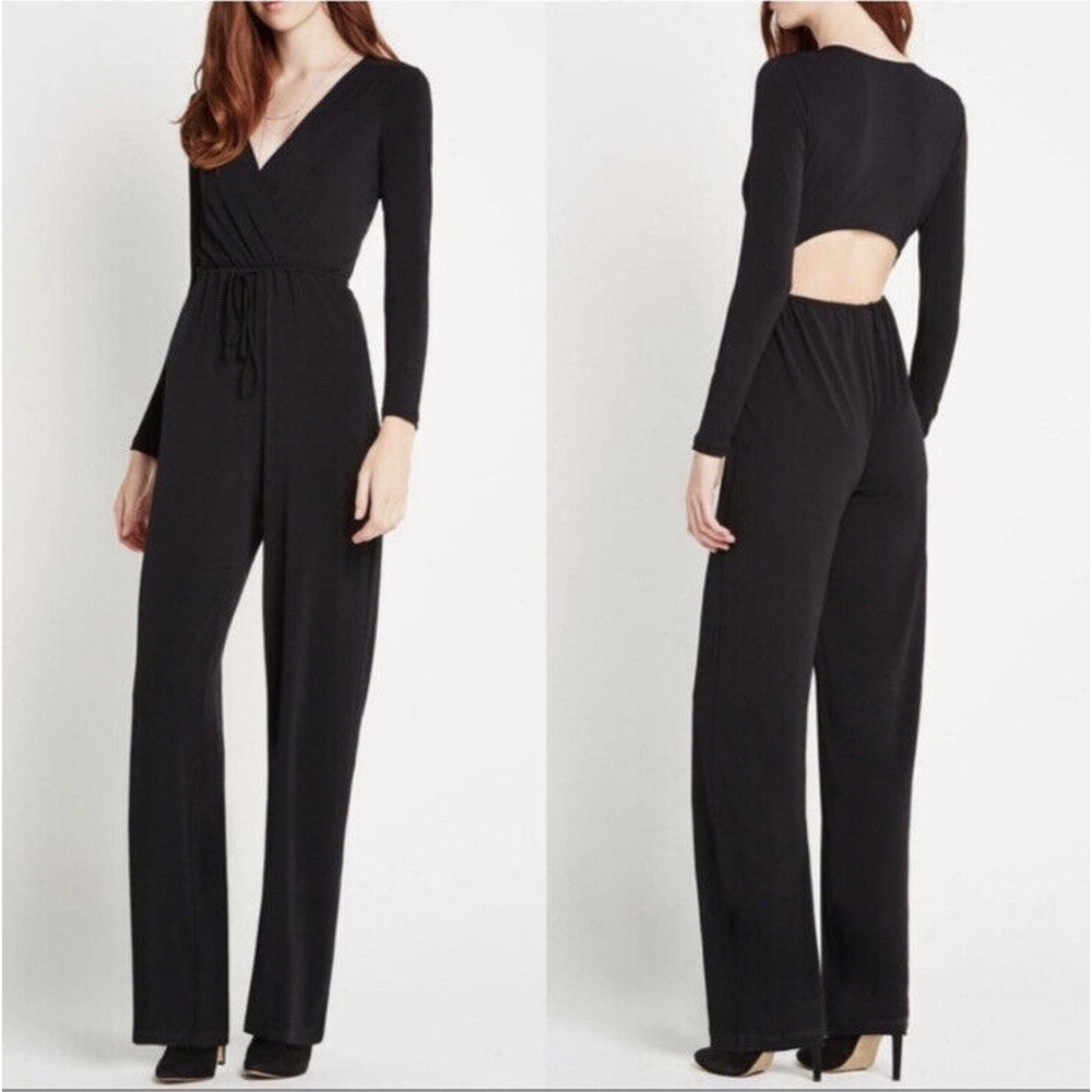 BCBGeneration Black Surplice Cut Out Open Back Wide Leg Jumpsuit Size XS